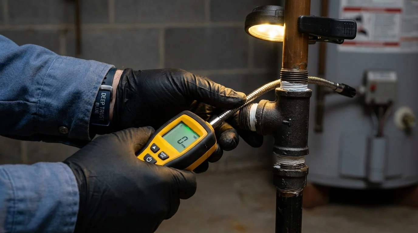Gas leak detection with electronic sniffer by Johns Plumbing LLC in Plankinton