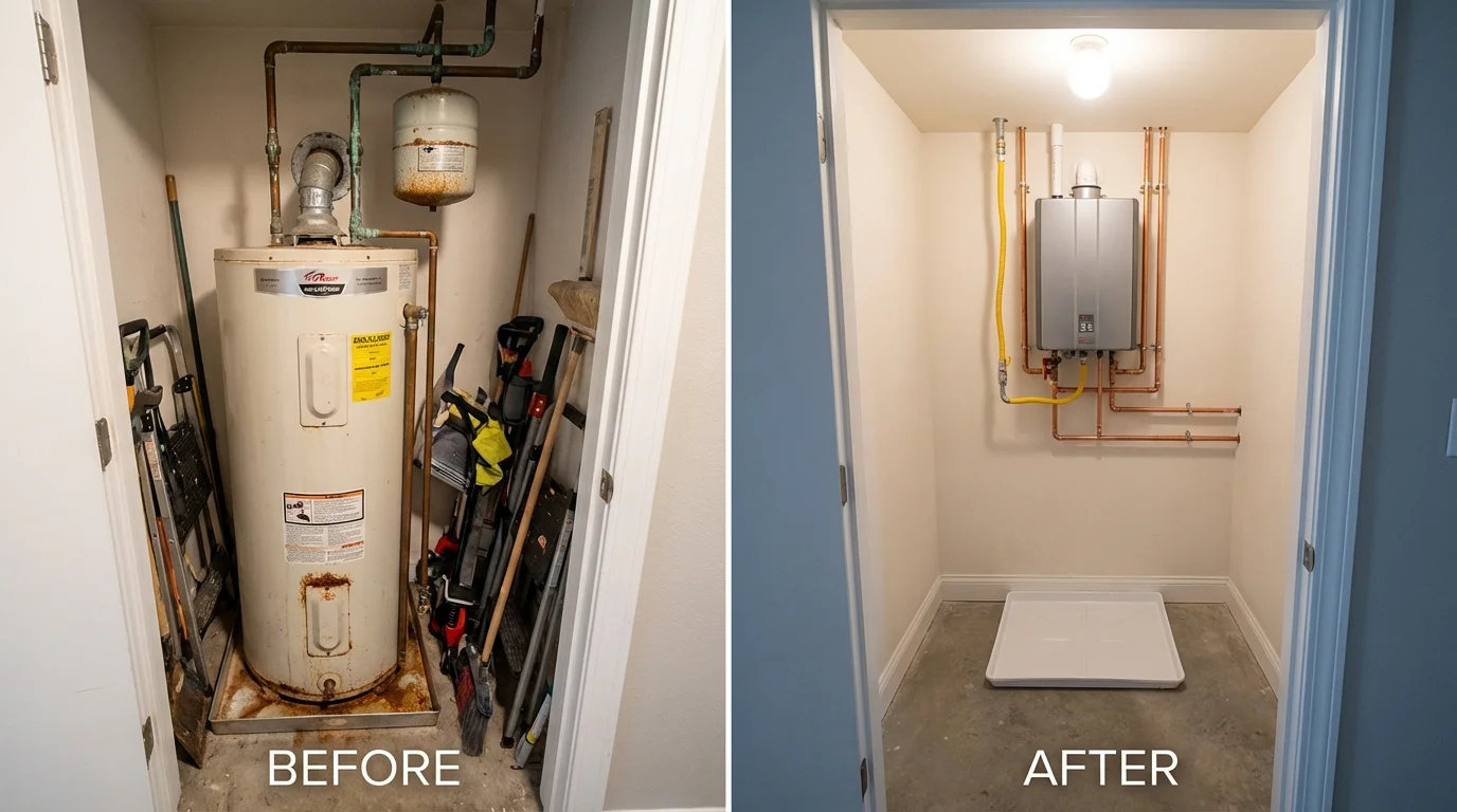 Tank water heater versus wall-mounted tankless unit comparison for Plankinton, SD homeowners